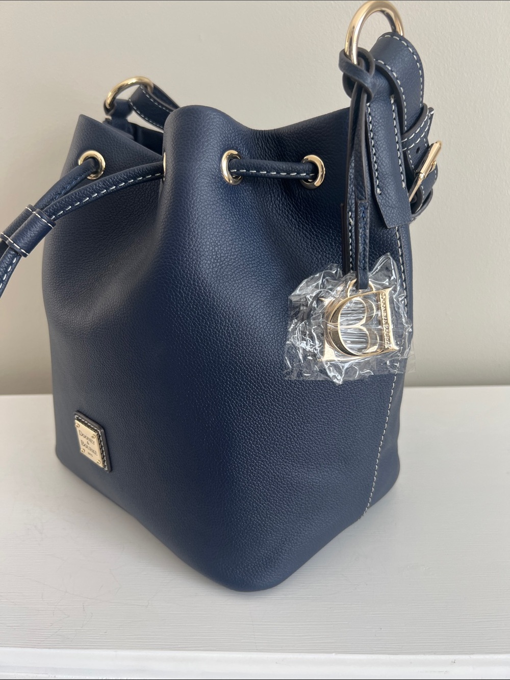 Dooney & Bourke Sorrento Leather Drawstring Navy Style # BMILA2541NVNV - Picture 8 of 11